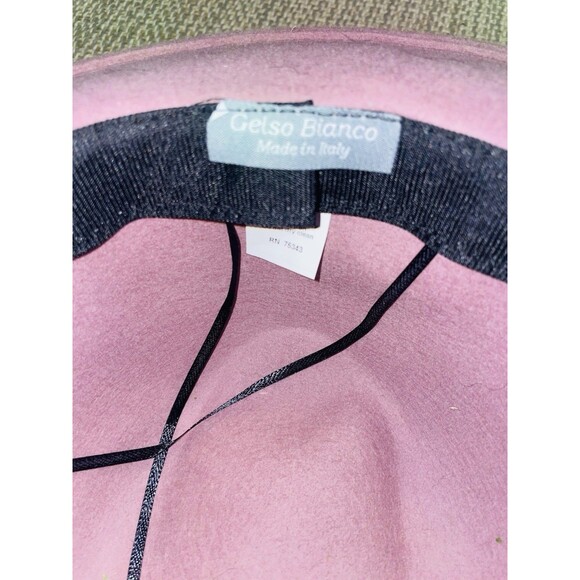 Gelso Bianco Wool Hat W/Leather Trim Made In Italy Women Mauve - Picture 5 of 5